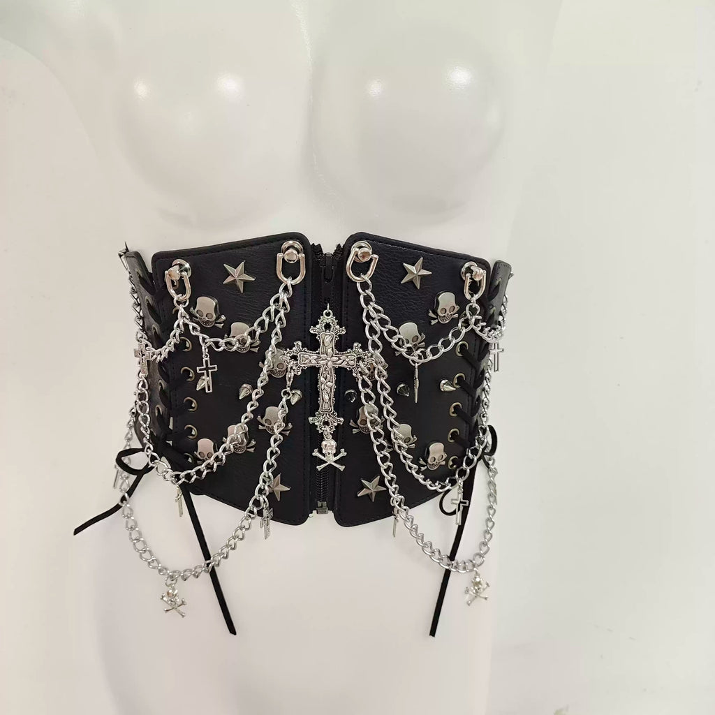 Y2K Gothic Lolita Punk Millennium Cross Cummerbund Corset