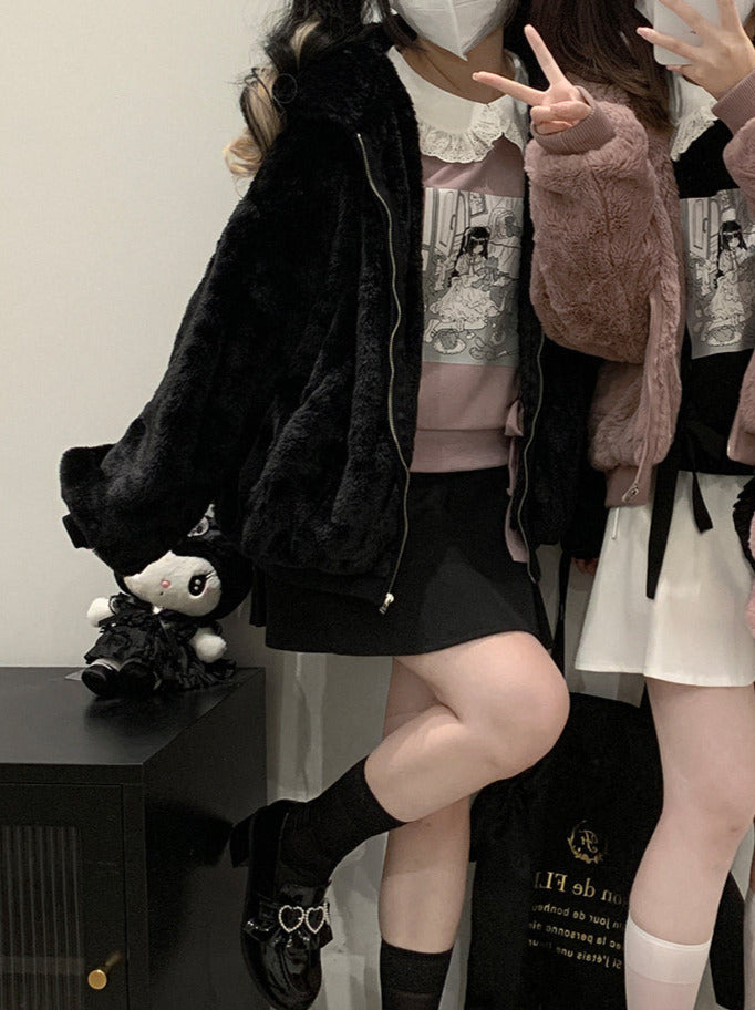 Kapuzen-Plüschpelzmantel