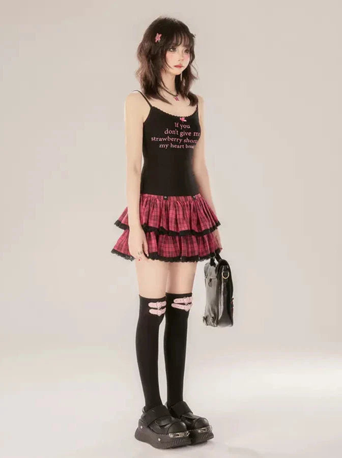 Rockband + Top Cake Cami Print Check Schwarz