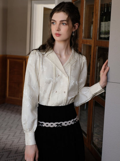 Jacquard Blumen Bluse Rock Hosenträger