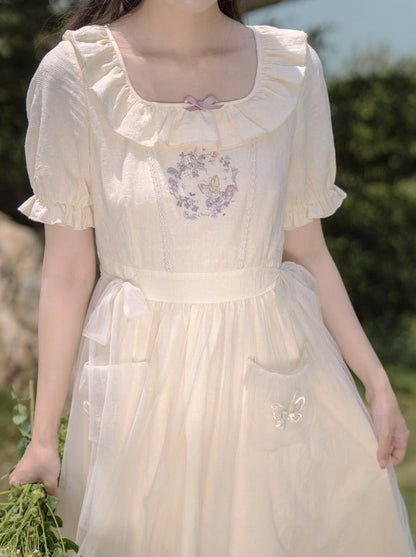 Ruffle Bow Double Dress Collar
