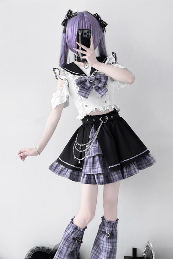 Set Sailor Flared Check Top + Rock Mine