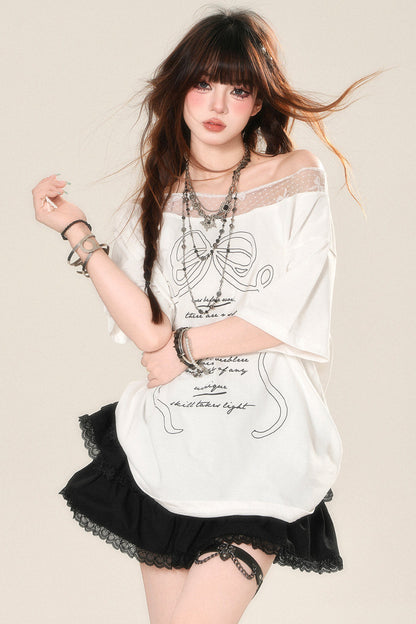 ホワイトワントップスショルダールーズ