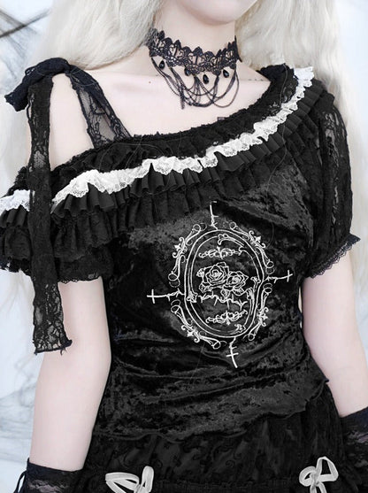 Short Dark Straps Top Asymmetrical Gothic