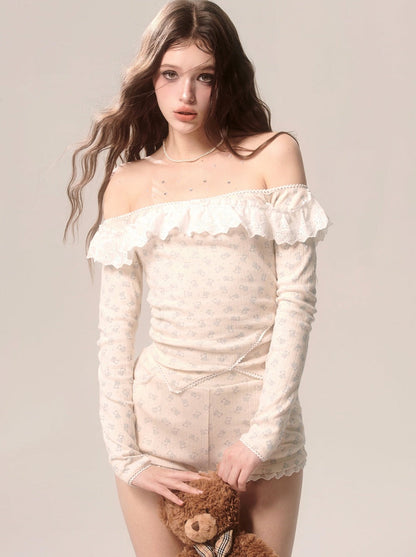 ミルキートップガーリーショーツ + アプリコットレース