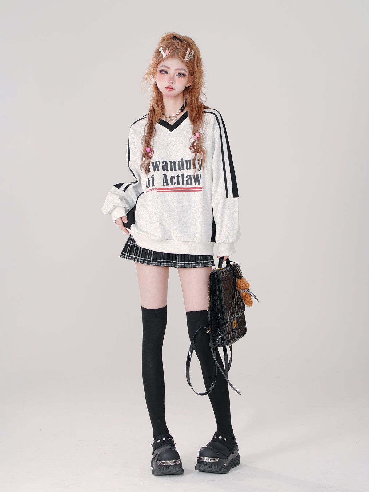 Pullover V-Ausschnitt Retro Sweat Sporty