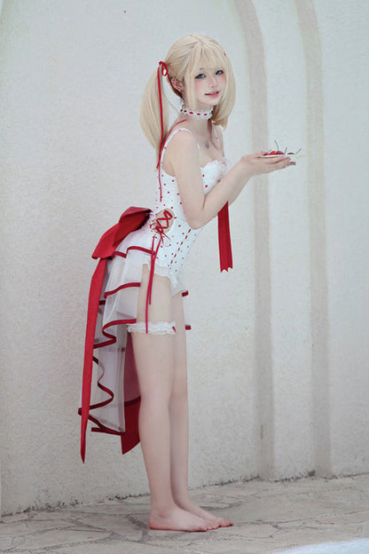 Ribbon Setup Trailing Swimsuit Heart Cute Red