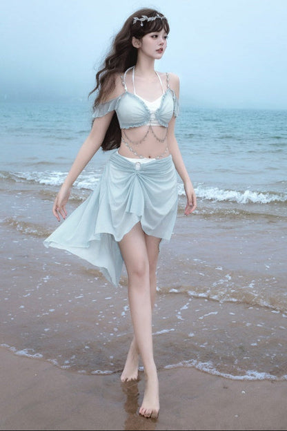 Light Split Mermaid Swimsuit Blue Set