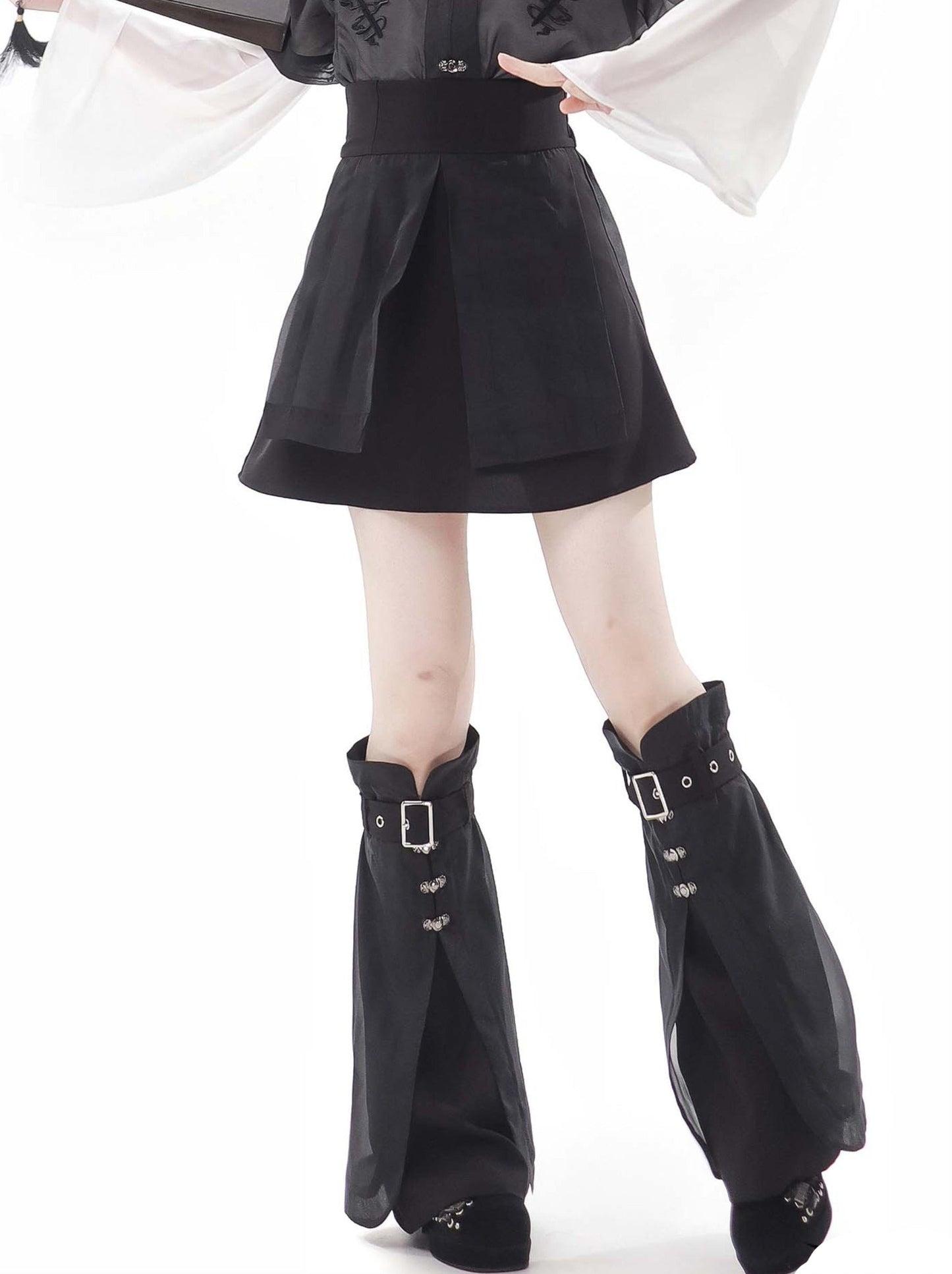 スリムな黒のチャイナスーツ、新しいホワイトデザインのウエスト