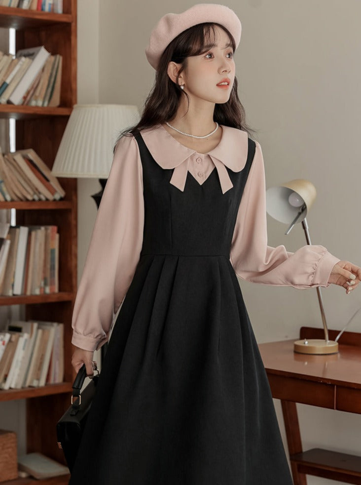 ピースフェイクミドルプレッピースタイルツーフレンチドレス