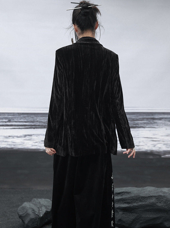 中国プリントジャケット コントラスト竹ベルベットカラースプライシング