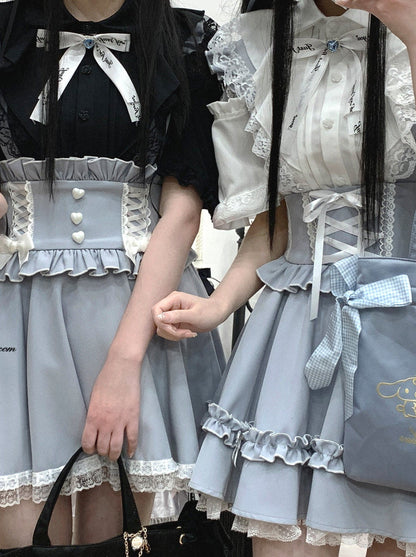 レースシアーショルダーケープマインリボンシャツ