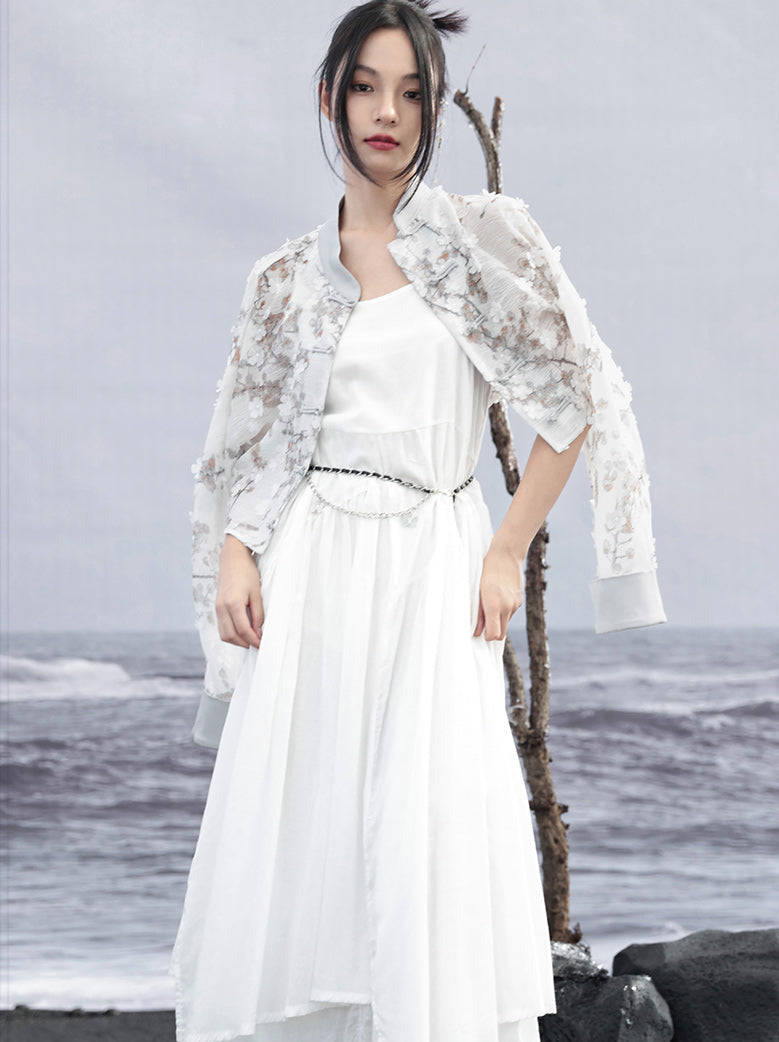 ジャカードプリントジャケット ショート ライト ルーズ チャイナ