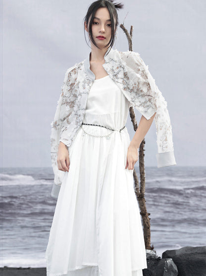 ジャカードプリントジャケット ショート ライト ルーズ チャイナ