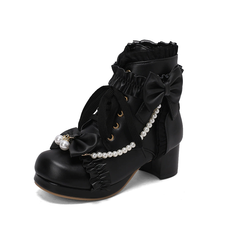 28-43 Sweet Martin Bow Pearl Lolita Boots