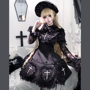Black Night Cross Gothic Lolita coordinate styled with bonnet