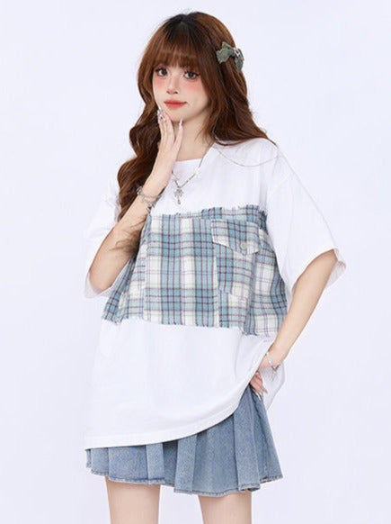 ゆったりTシャツ オーバーサイズ チェック