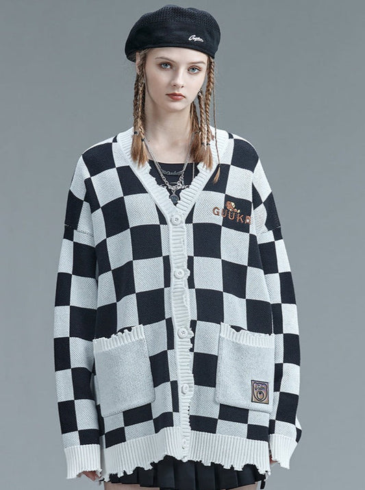 オーバーブロックカーディガンチェック