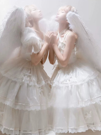 ロリータ+フラワードレス ホルターネック ウェディングドレス ライトサスペンダー