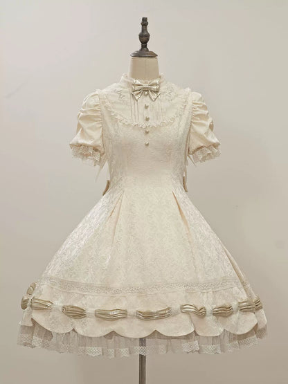 Dream Poem Sweet Classic Lolita OP Dress with Apron Two-Piece
