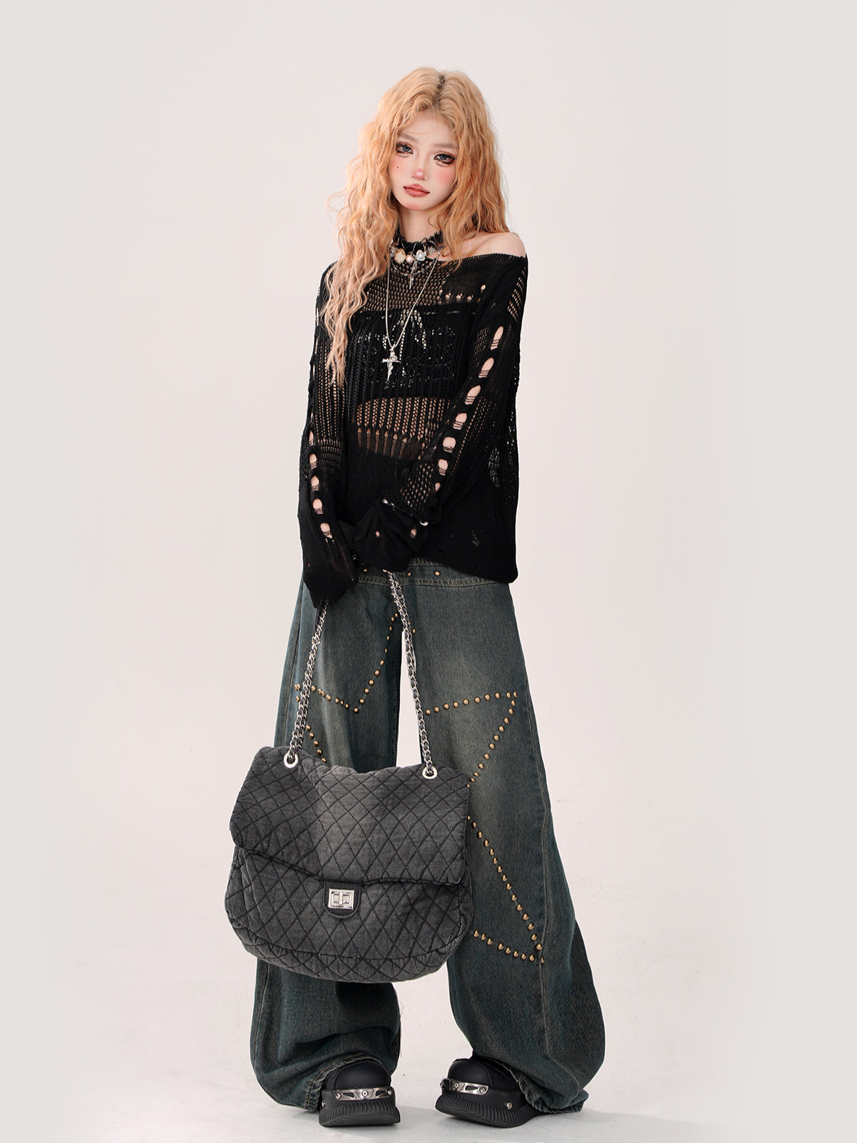 Summer Knit + Tube Top Openwork Sheer Ripped