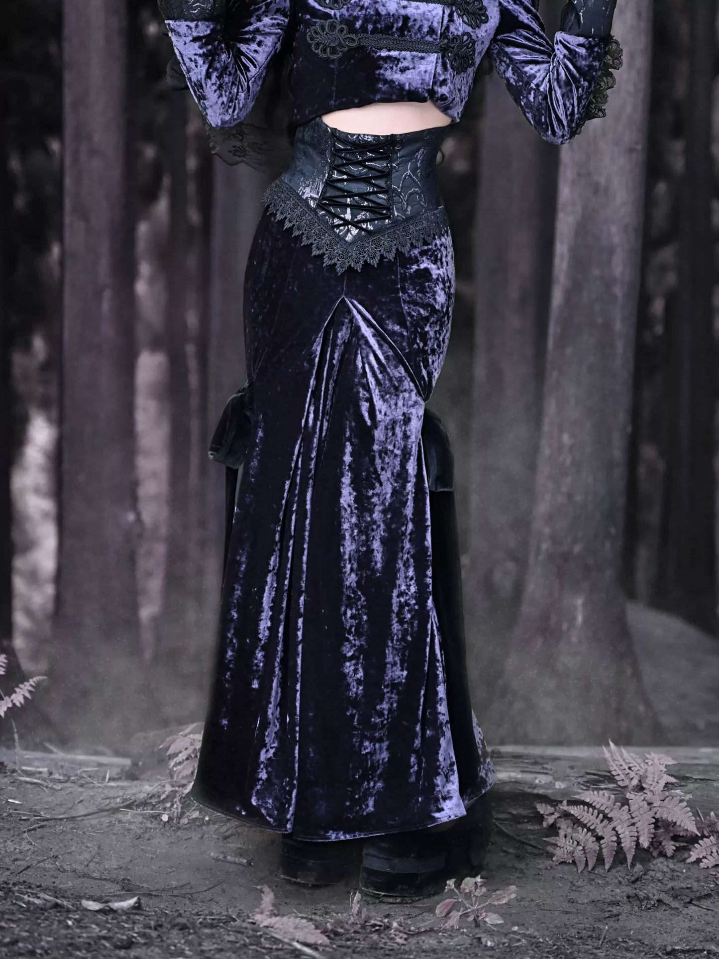 Gothic Long Skirt Ribbon Luna Velvet Slim