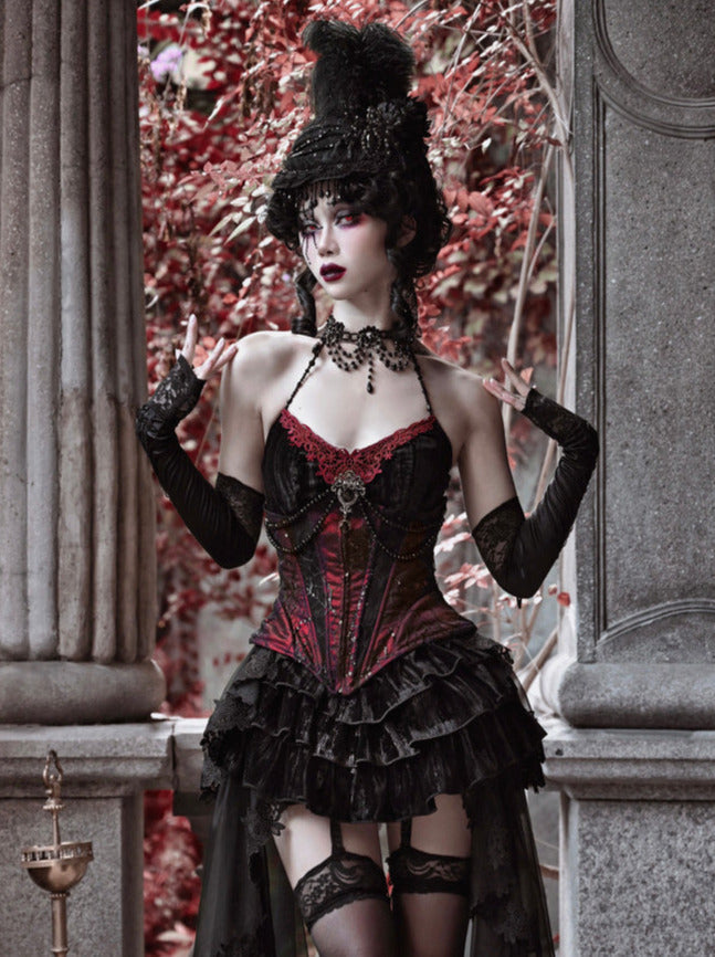 ダッチェススーツ サスペンダー ロング ゴシックテール ベルト付き ベルベットドレス チュール