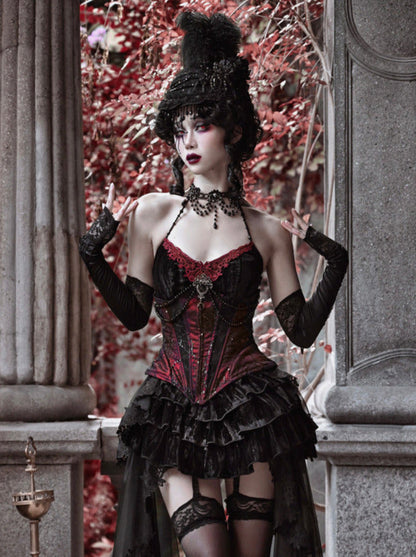 ダッチェススーツ サスペンダー ロング ゴシックテール ベルト付き ベルベットドレス チュール