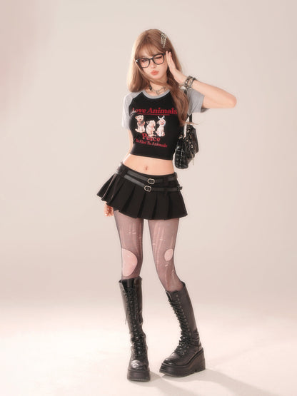 Round Animal Sleeve Plug-In T-Shirt Neck