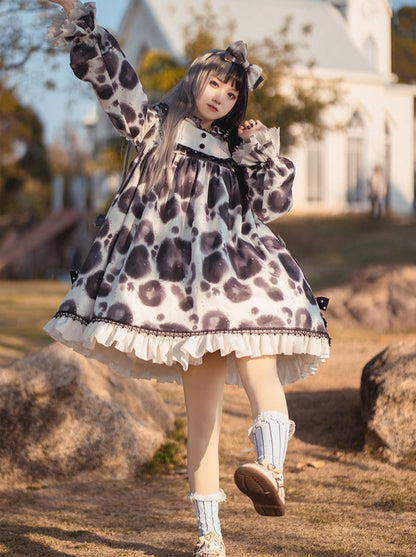 ヒョウ柄ワンピース ボリュームドット ロリータ