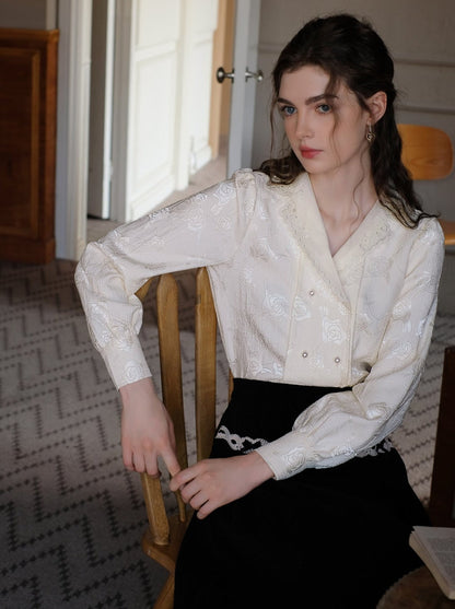 Jacquard Blumen Bluse Rock Hosenträger