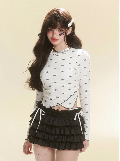 レースアップリボンスリムバッグトップ