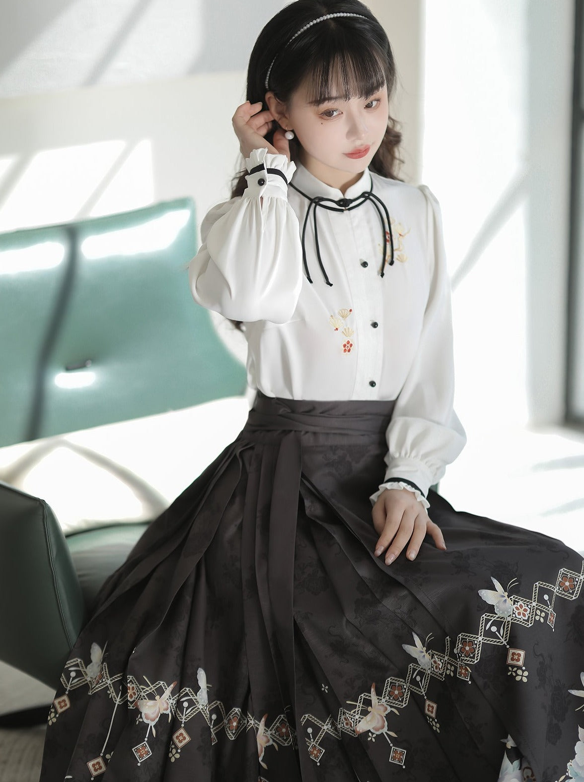 Bluse Lang China Dunkel Elegant Rock