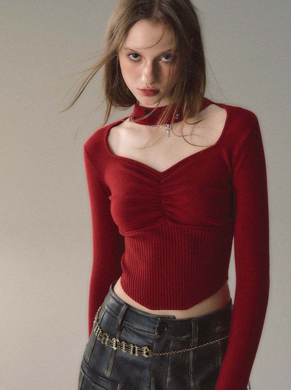 Neckholder-Top mit schmaler Taille und quadratischem Ausschnitt