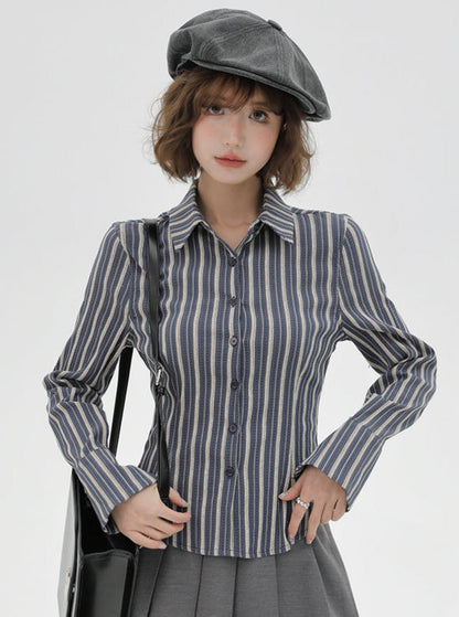 American Shirt Striped Waist Slim Retro