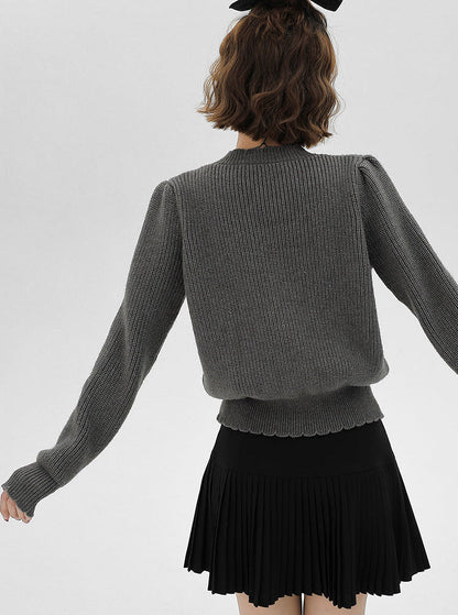 カーディガン グレー ニット フレンチリボン