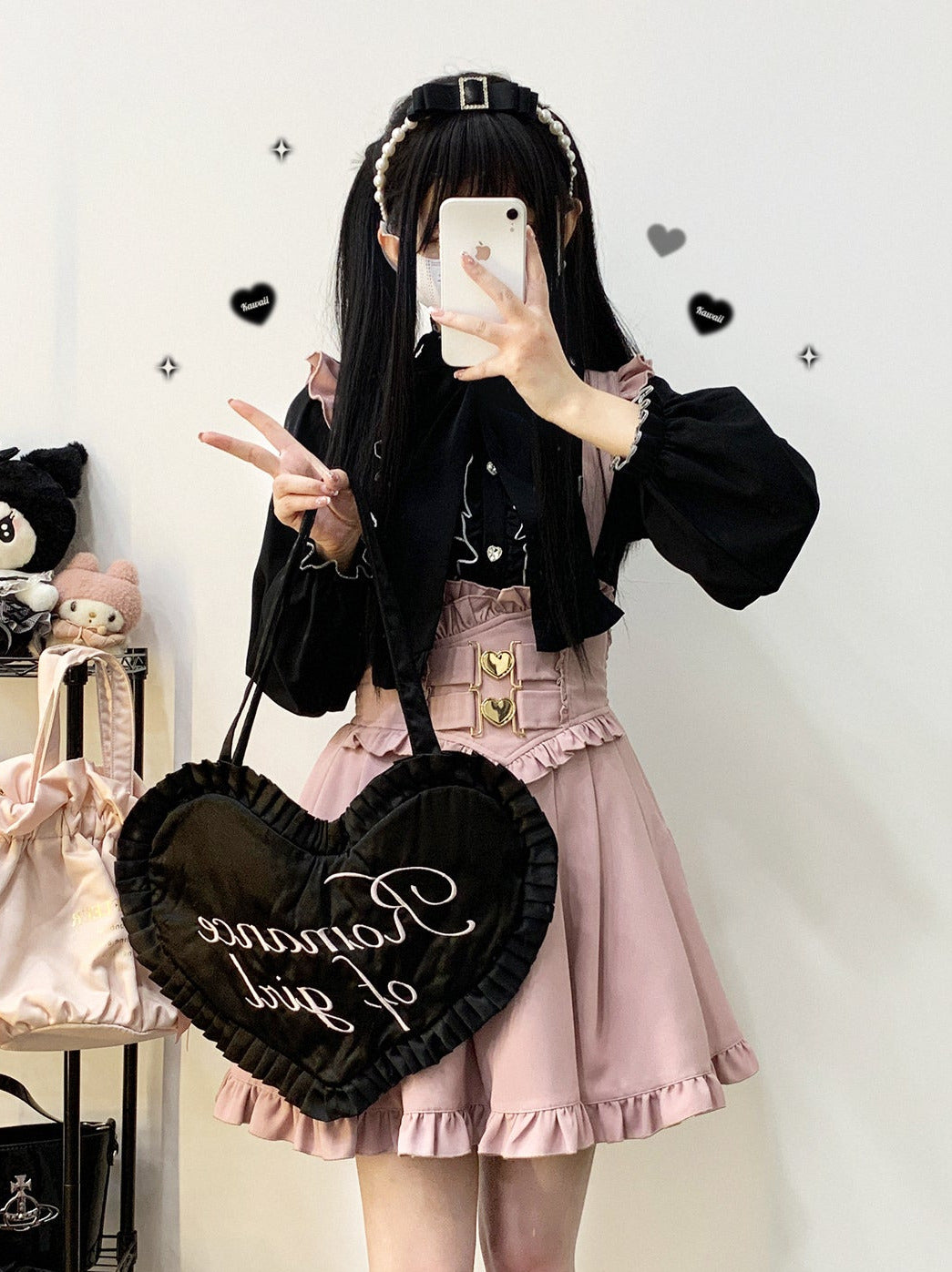 Color Sleep Frill Stand Volume Ribbon Shirt