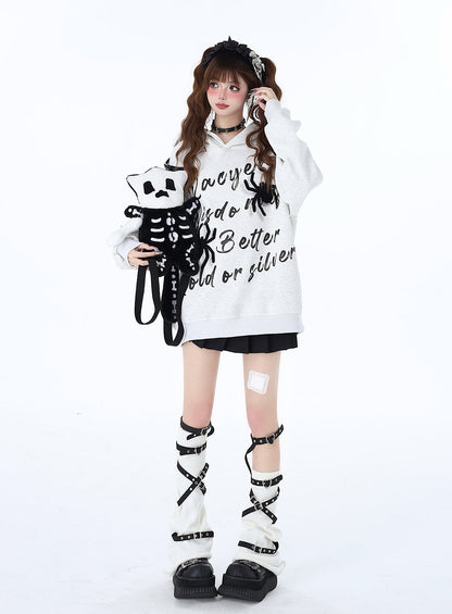 Print Hoodie Kapuzenleder American Spider Schnalle Street Graffiti