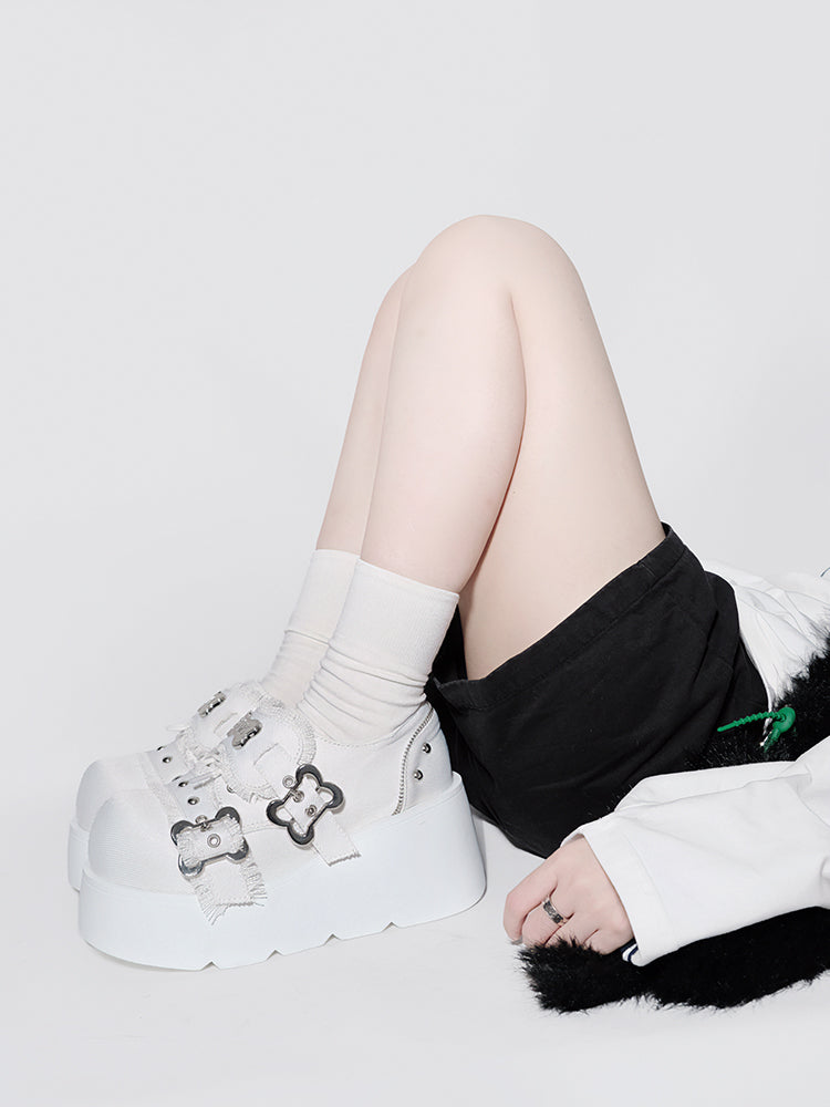 Toe Denim Shoes Puppy Platform Angel Punk Style Round