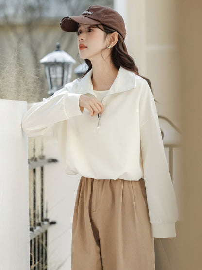 Pullover mit Reißverschluss, Sweatshirt im College-Stil, Revers