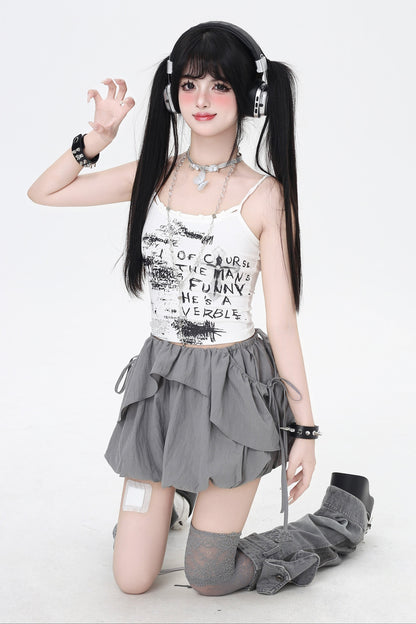 Drawstring One-Shoulder Skirt Top 3-Style