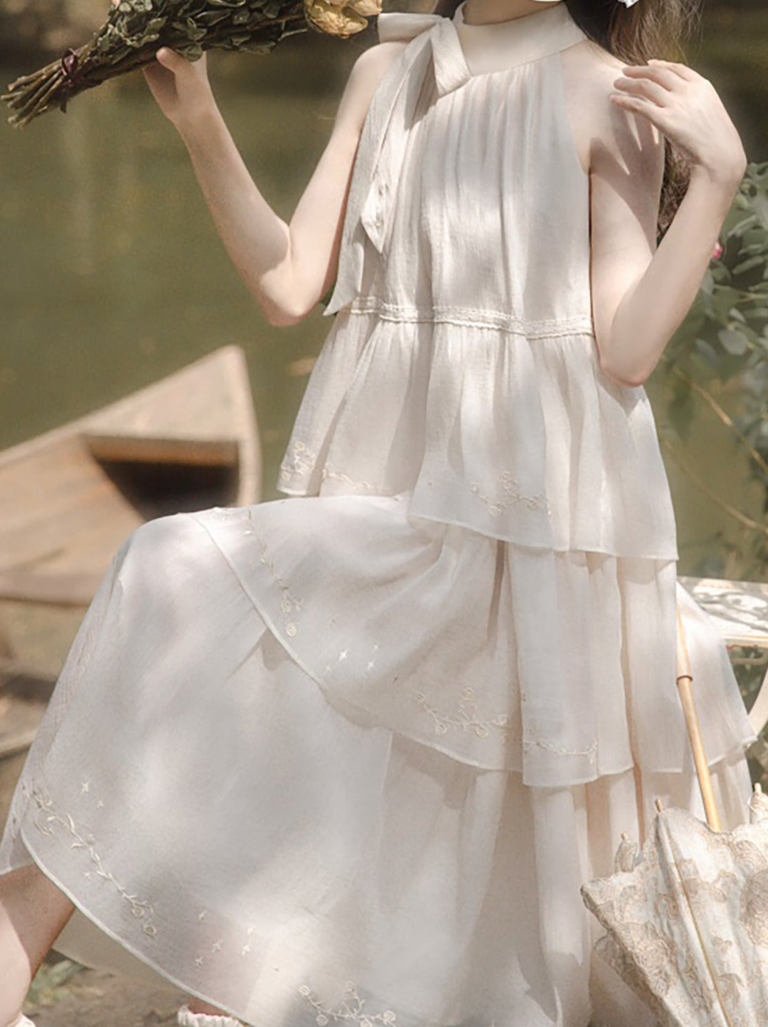 刺繍ケーキフェアリームーンライトドレスネックホルター