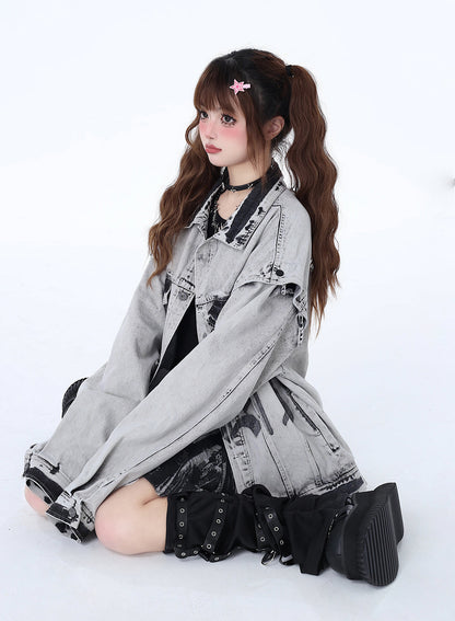 Retro American Denim Loose Street Jacke Design Bike Niche