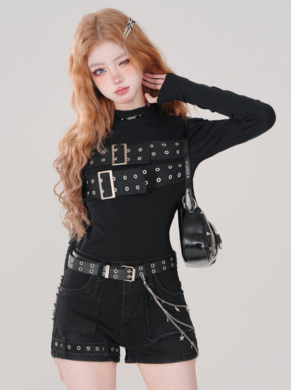 Neck High Open Black Top Style Punk Back