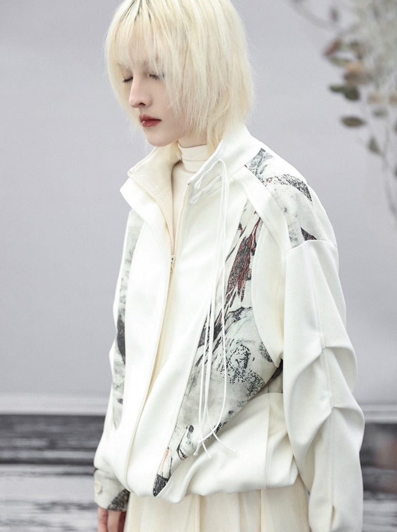スプライシングジャケット チャイナプリント カジュアル