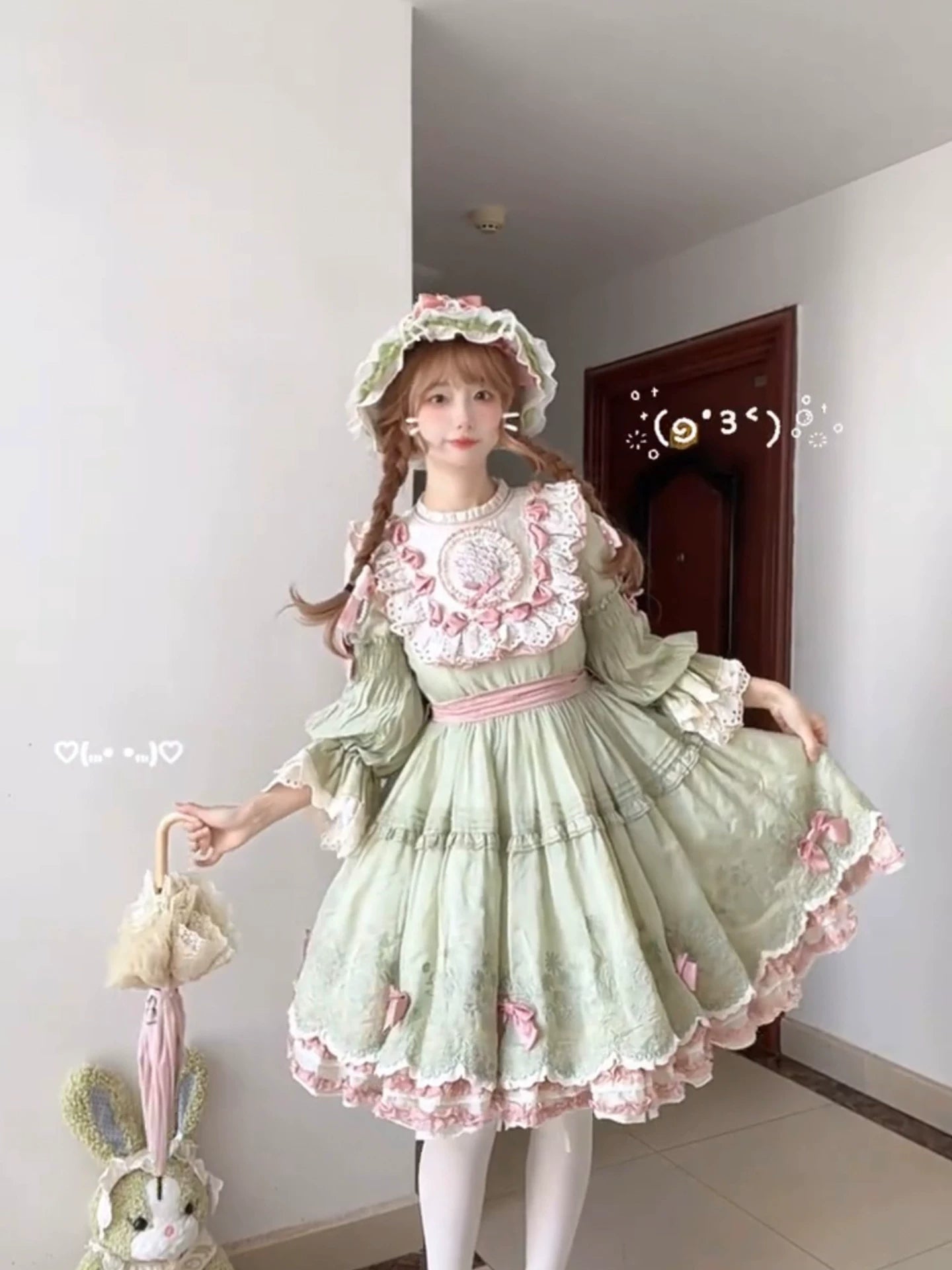 Four Seasons Floral Green Lolita Long Sleeve OP Dress