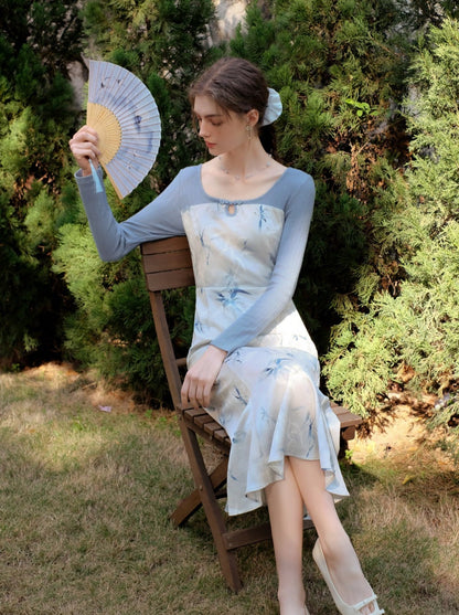 フラワーレトロアイスドレスブルー