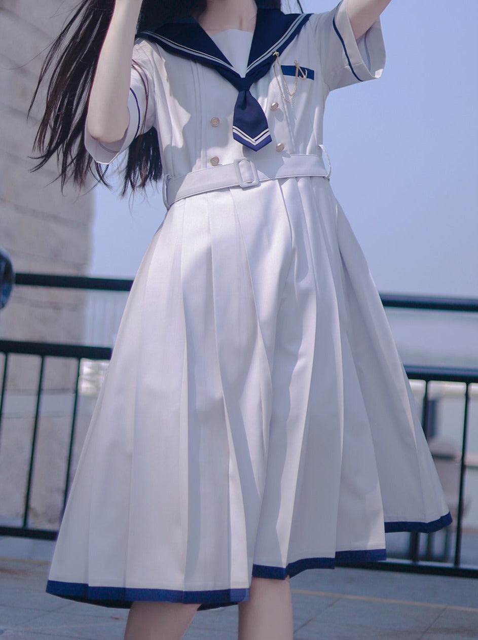 Pleated Style Dress Sailor Collar College