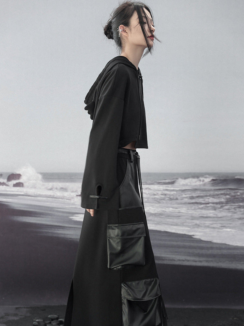 Schlitz Großer Stricktaschen Lederrock Dunkel