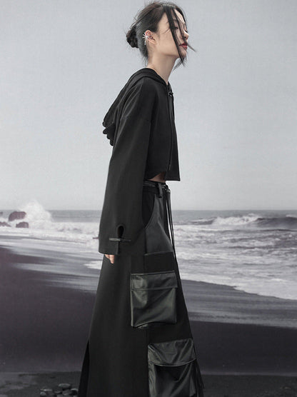 Schlitz Großer Stricktaschen Lederrock Dunkel